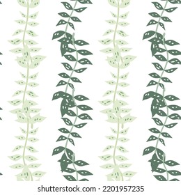 Hand drawn branches with leaves seamless pattern. Simple organic background. Decorative forest leaf endless wallpaper. Design for fabric, textile print, wrapping, cover. Vector illustration.