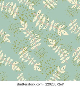 Hand Drawn Branches With Leaves Seamless Pattern. Simple Organic Background. Decorative Forest Leaf Endless Wallpaper. Design For Fabric, Textile Print, Wrapping, Cover. Vector Illustration.