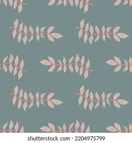 Hand Drawn Branches With Leaves Seamless Pattern. Simple Organic Background. Decorative Forest Leaf Endless Wallpaper. Design For Fabric, Textile Print, Wrapping, Cover. Vector Illustration.