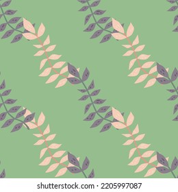 Hand Drawn Branches With Leaves Seamless Pattern. Simple Organic Background. Decorative Forest Leaf Endless Wallpaper. Design For Fabric, Textile Print, Wrapping, Cover. Vector Illustration.