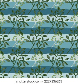 Ramas dibujadas a mano con hojas sin costura. Fondo del boceto botánico. Papel de paredes sin fin adornado con ramas de bosque decorativas. Diseño para tela, impresión textil, envoltura, cubierta. Ilustración del vector