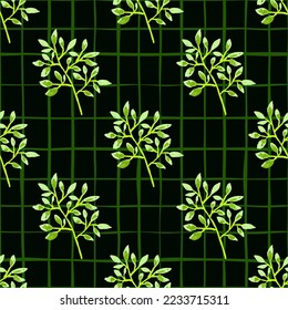 Hand drawn branches with leaves seamless pattern. Botanical sketch background. Decorative forest twig endless wallpaper. Design for fabric, textile print, wrapping, cover. Vector illustration