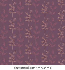 Hand drawn branches. Seamless botanical background with leaves, branches