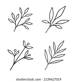 Handgezeichnete Zweige im Dodle-Stil. Zwei Elemente im Skizzenstil. Vektorgrafik einzeln auf weißem Hintergrund.