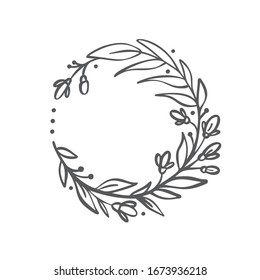 Hand drawn branches wreath. Vector floral design spring frame logo element for invitations, greeting cards, scrapbooking, posters with place for text. Vintage decor.