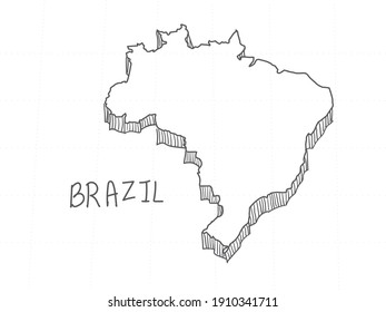 Hand Drawn Of Brazil 3D Map On White Background.