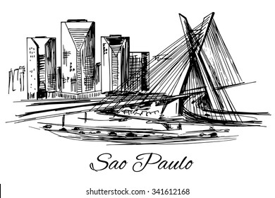 Hand drawn Brazil Sao Paulo bridge