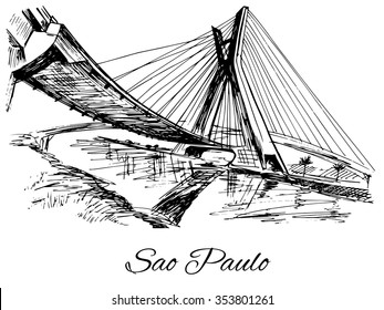 Hand drawn Brazil Sao Paulo bridge