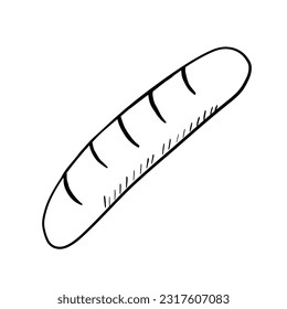 Hand drawn bread baguette doodle illustration. Organic ecological food. Vector sketch isolated on white