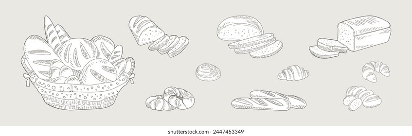 Hand Drawn Bread and Baked Goods and Pastry Vector Set