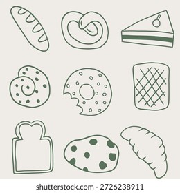 ilustração de desenho animado de doodle de pão desenhado à mão e padaria