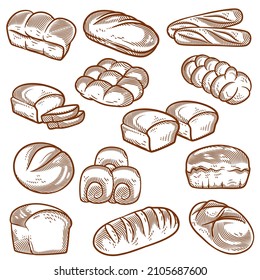 Hand drawn bread and bakery vector illustration line art black and white, Vintage food illustration