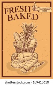 Hand drawn of bread in basket