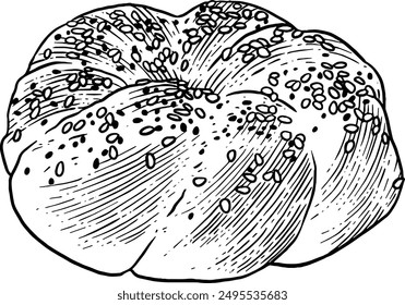 Pan dibujado a mano con semillas de sésamo Sketch Illustración