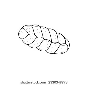 Hand drawn bread, challah bun vector illustration, Bakery product. Isolated on white background.