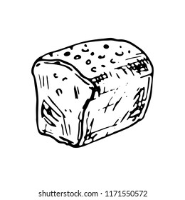 Hand drawn bread doodle. Sketch food and drink, icon. Decoration element. Isolated on white background. Vector illustration.