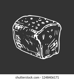 Hand drawn bread doodle. Sketch food and drink, icon. Decoration element. Isolated on black background. Vector illustration.