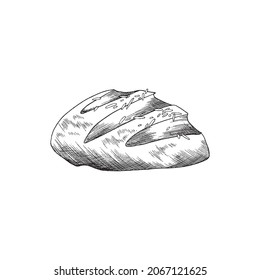 Hand drawn bread in engraved sketch style - vector illustration isolated on white background. Vintage or retro wheat flour product for bakery or cafe menu design.