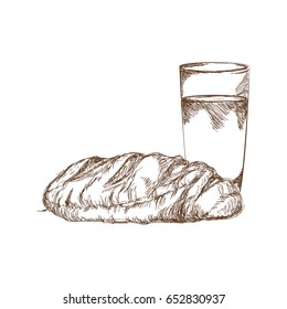 hand drawn bread with glass cup of juice image