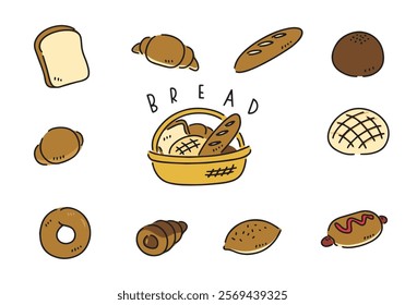 Hand drawn bread icon style illustration set