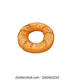 Hand drawn bread isolated on white background. Bagel icon vector illustration in sketch style.