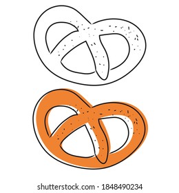Hand drawn bread isolated on white background. Pretzel icon vector illustration in sketch style
