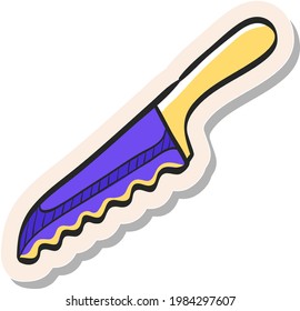 Hand drawn Bread knife icon in sticker style vector illustration