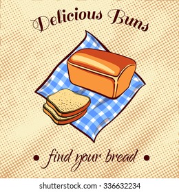 Hand drawn bread on a blue napkin. Vector illustration for bakery or bread shop.