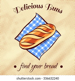 Hand drawn bread on a blue napkin. Vector illustration for bakery or bread shop.