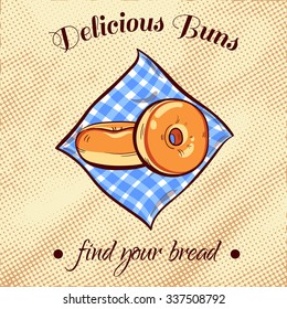 Hand drawn bread on a blue napkin. Vector illustration for bakery or bread shop.