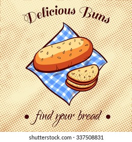 Hand drawn bread on a blue napkin. Vector illustration for bakery or bread shop.