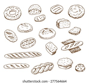Hand drawn bread on white background. Vector illustration