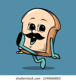 Hand drawn bread retro vintage bakery cartoon mascot logo illustration