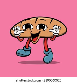 Dibujo manual de pan retro panadería vintage caricatura de mascota ilustración de logo
