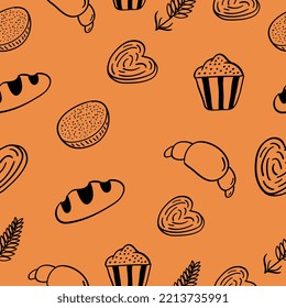 Hand drawn Bread seamless pattern in doodle style