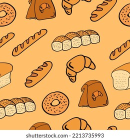 Hand drawn Bread seamless pattern in doodle style