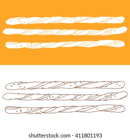 Hand drawn bread sticks. Vector food illustration