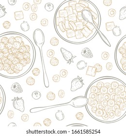 Hand drawn breakfast cereals . Vector  seamless pattern.