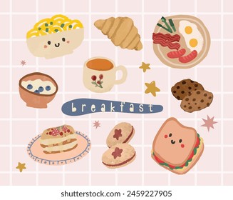 hand drawn breakfast collection illustration set