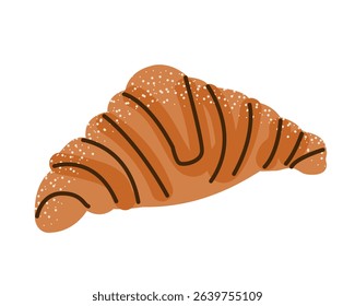 Hand drawn breakfast croissant Bakery and pastries, cookies, buns, French rolls, desserts, cakes Tasty French Croissant colorful pattern	