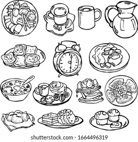 Hand drawn breakfast food and drink, vector illustrations