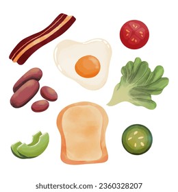 Handgezeichnetes Frühstückssymbol Set, perfekt für Aufkleber, Poster, Hintergrund, Drucke, etc.