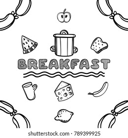Hand drawn breakfast logo. Food concept. Sketch illustration