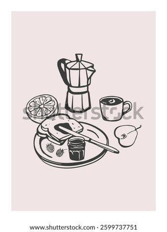Hand drawn breakfast meal composition