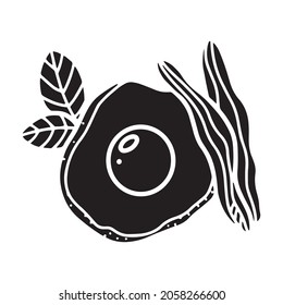 Hand drawn breakfast with scrambled eggs. Doodle sketch style. Silhouette food elements.