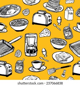 hand drawn breakfast seamless pattern