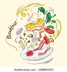 Hand drawn breakfast sketch. Vector-illustration.