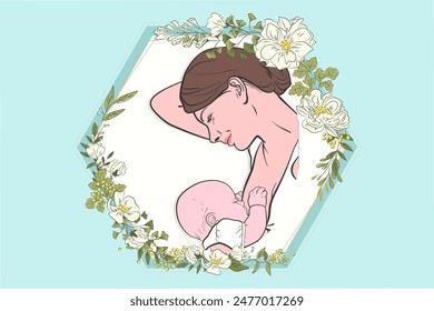Ilustración vectorial de leche materna extraída a mano.