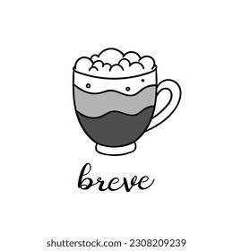 Trato mano breve taza de café con letras. Ilustración del doodle vectorial aislada en blanco. Perfecto para el diseño de menús para cafés, restaurantes, cafés y cafeterías.