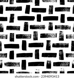Hand drawn brick or textile seamless texture. Seamless pattern with weave motif. Horizontal or vertical bold brush strokes. Cotton or linen abstract motif. Striped weave fabric texture.